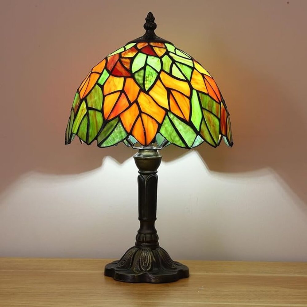 Handcrafted Tiffany Style Lamp Maple Leafs Stained Glass 3-Way Color Temperature